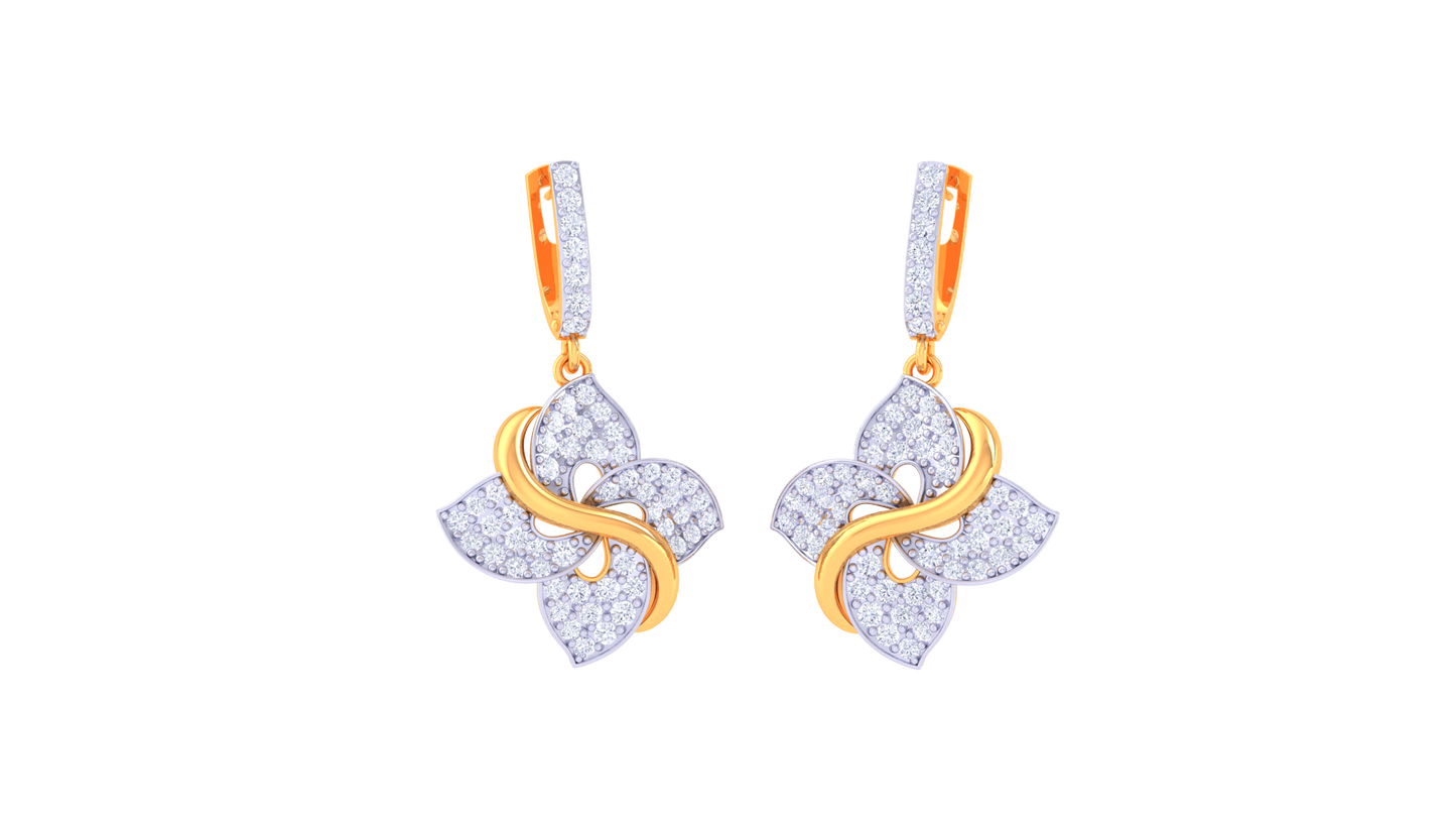 Floral Hoop Earrings In Gold With Curved Petal Design - 0.97 Ct Diamonds