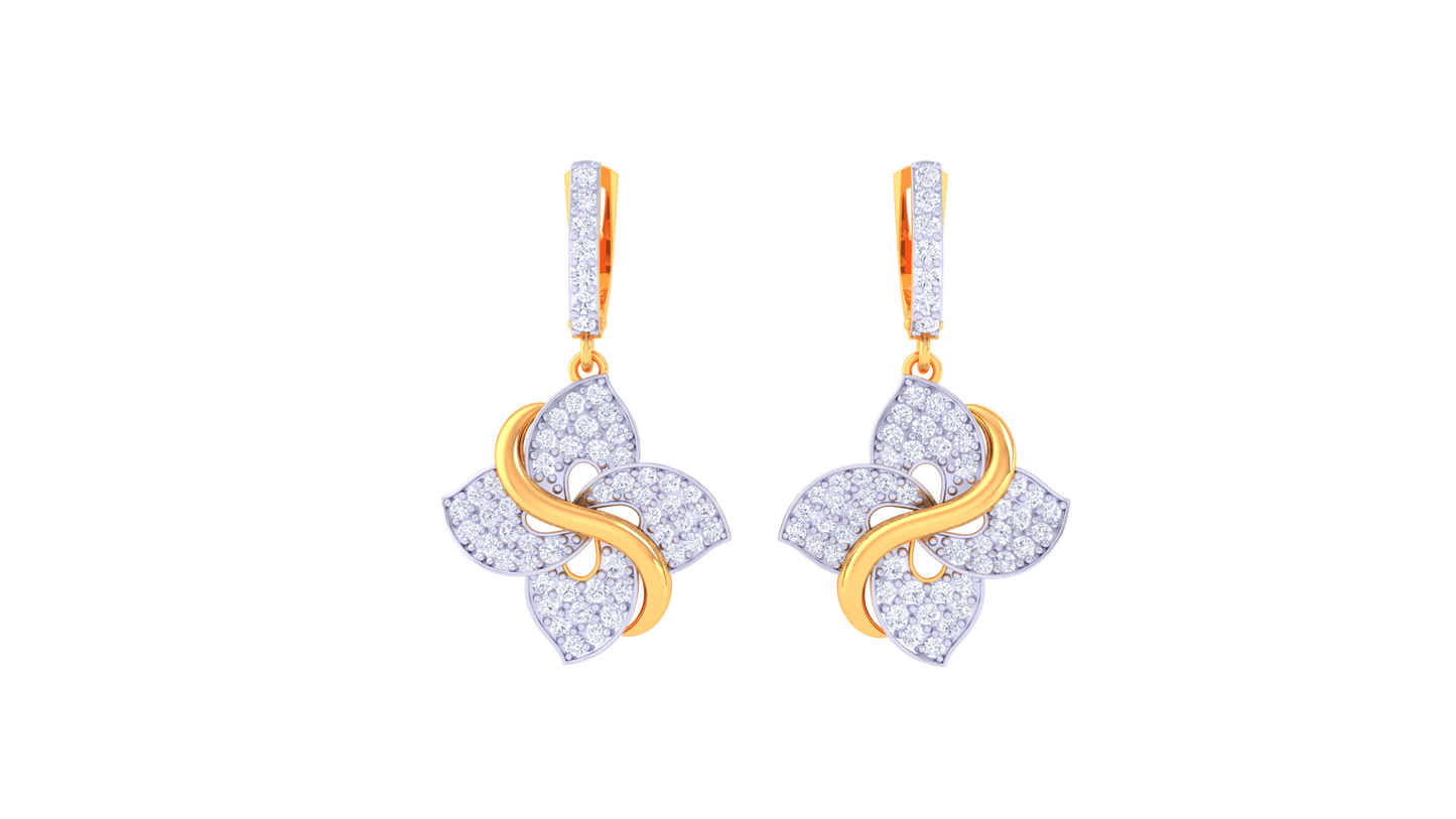 Floral Hoop Earrings In Gold With Curved Petal Design - 0.97 Ct Diamonds