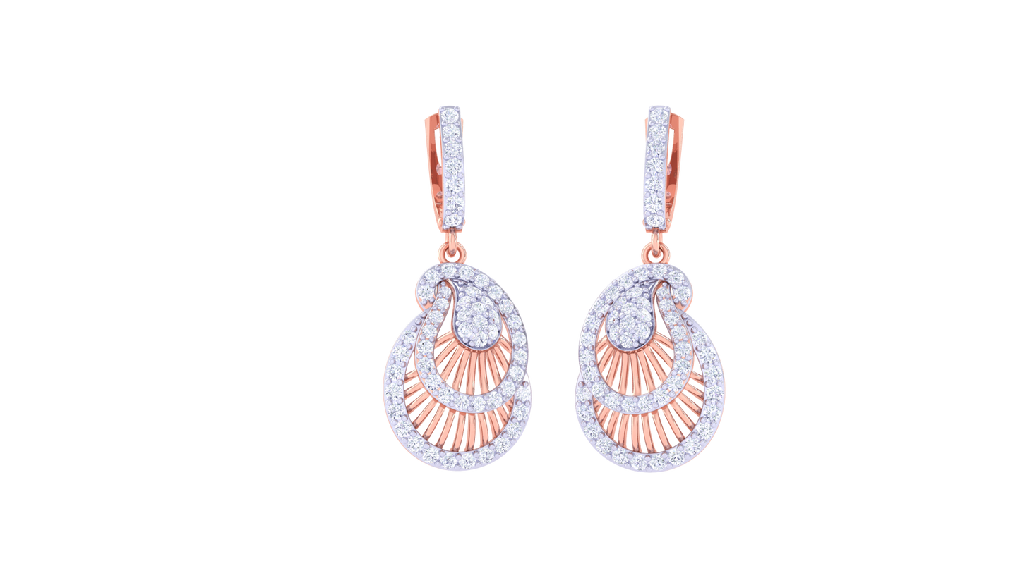 Radiant Fan Motif Earrings in Gold - 0.96 Ct Sparkig Diamonds
