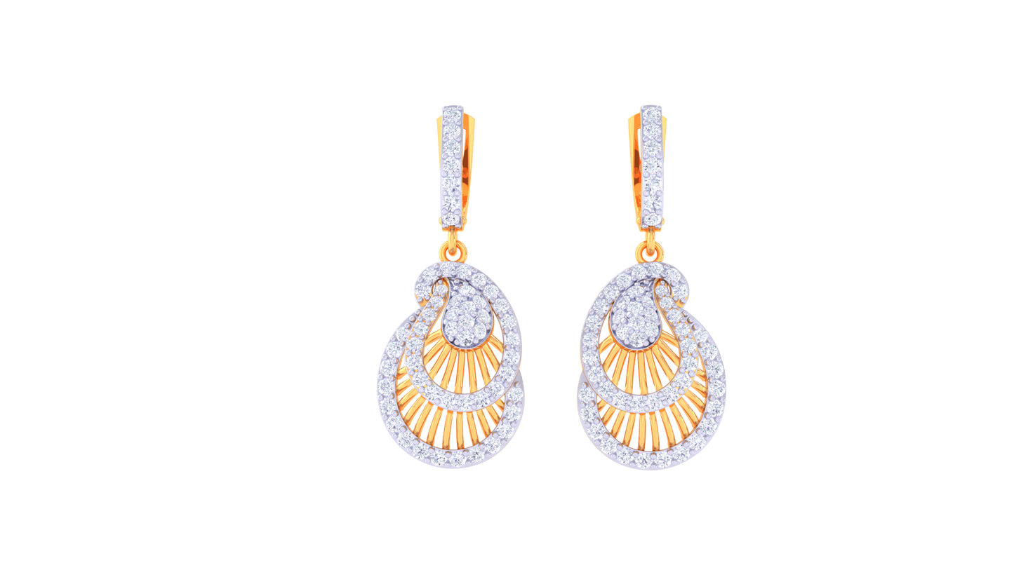 Radiant Fan Motif Earrings in Gold - 0.96 Ct Sparkig Diamonds