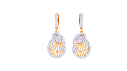 Radiant Fan Motif Earrings in Gold - 0.96 Ct Sparkig Diamonds