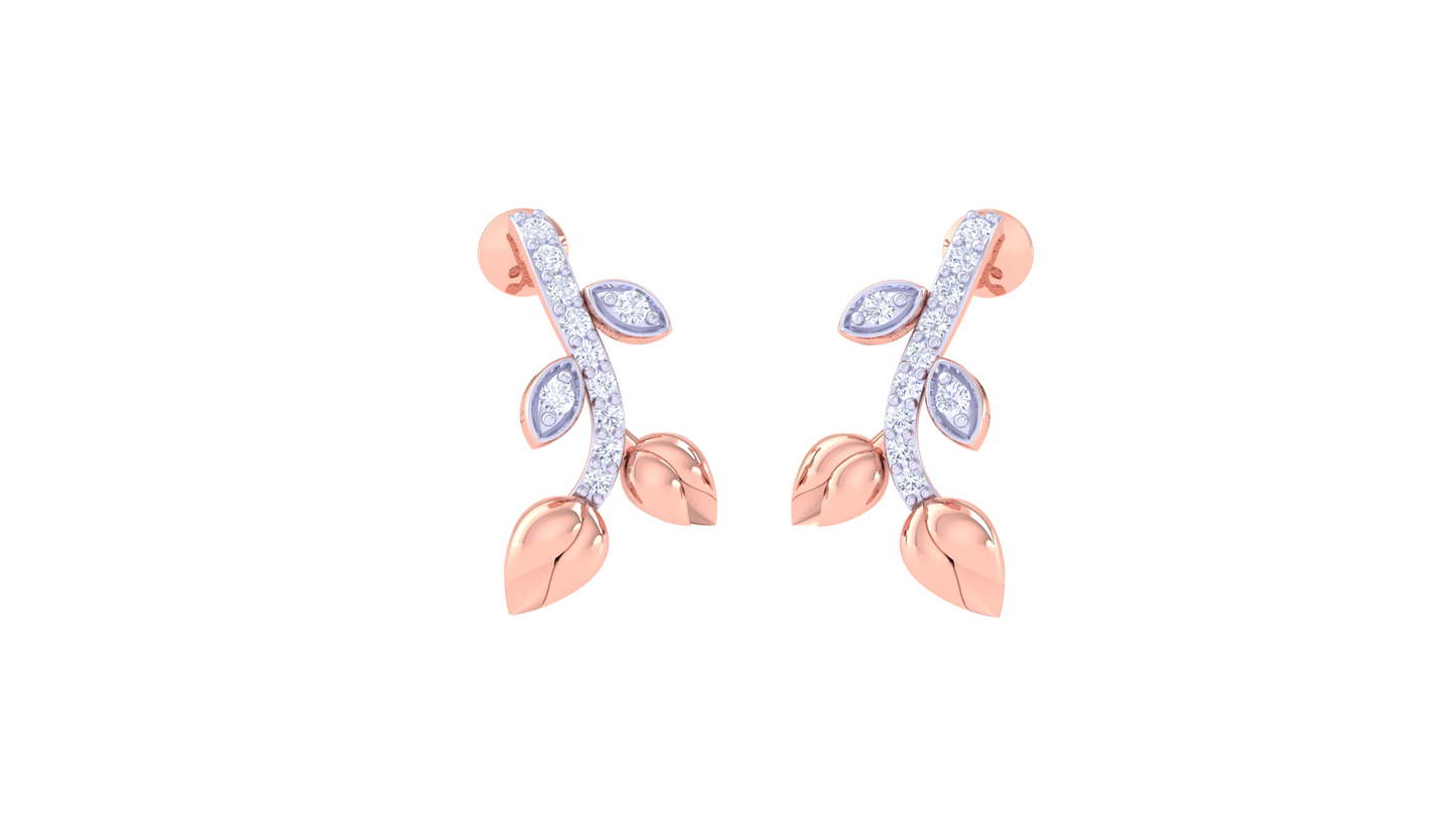 Morning Dew Leaves Stud Earrings In Gold - 0.18 Ct Diamonds