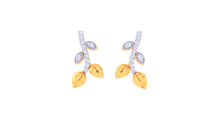 Morning Dew Leaves Stud Earrings In Gold - 0.18 Ct Diamonds