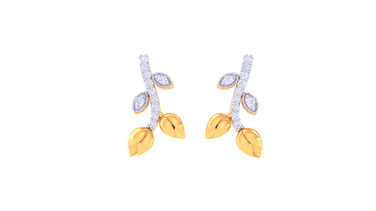 Morning Dew Leaves Stud Earrings In Gold - 0.18 Ct Diamonds