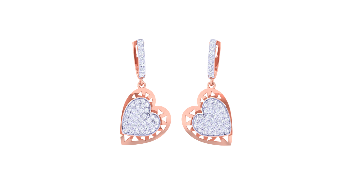Dual Heart Earrings In Geometric Gold Frame - 0.76 Ct Diamond-Embellished