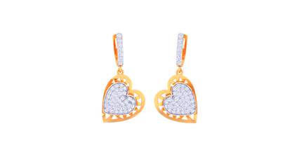 Dual Heart Earrings In Geometric Gold Frame - 0.76 Ct Diamond-Embellished