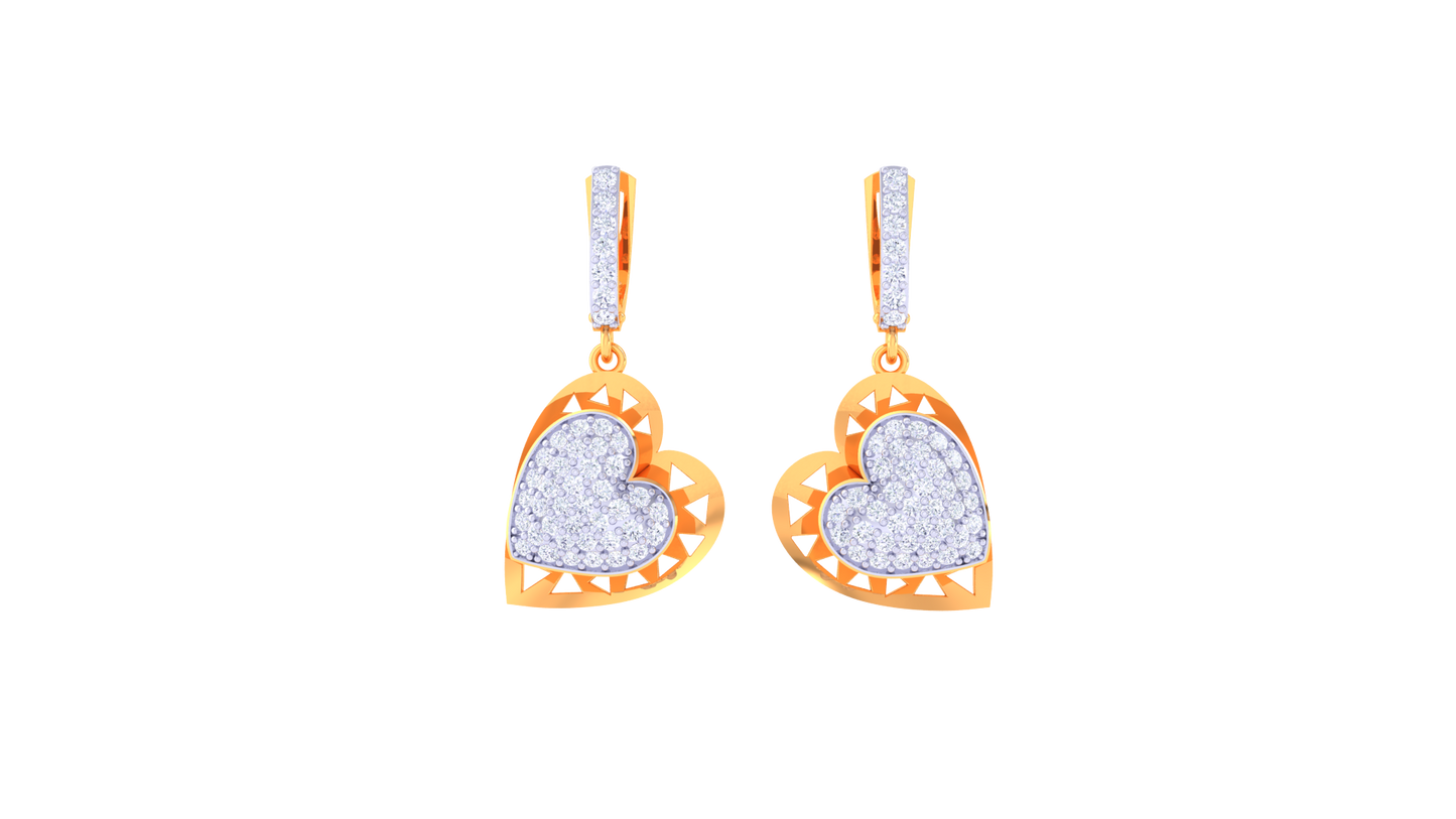 Dual Heart Earrings In Geometric Gold Frame - 0.76 Ct Diamond-Embellished
