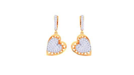 Dual Heart Earrings In Geometric Gold Frame - 0.76 Ct Diamond-Embellished