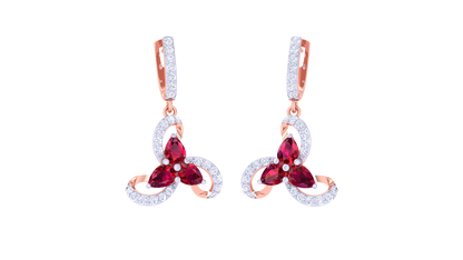 Floral Bloom Hoop Earrings In Gold - 1.71 Ct Diamonds & Ruby Marquise Accents