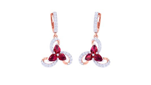 Floral Bloom Hoop Earrings In Gold - 1.71 Ct Diamonds & Ruby Marquise Accents