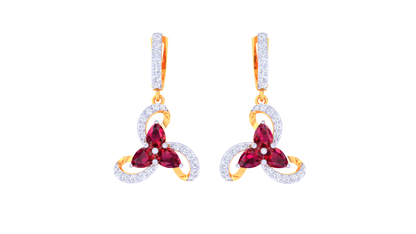 Floral Bloom Hoop Earrings In Gold - 1.71 Ct Diamonds & Ruby Marquise Accents
