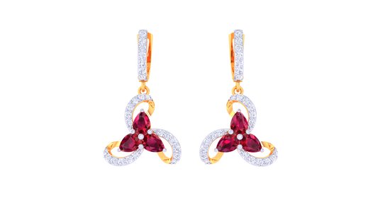 Floral Bloom Hoop Earrings In Gold - 1.71 Ct Diamonds & Ruby Marquise Accents