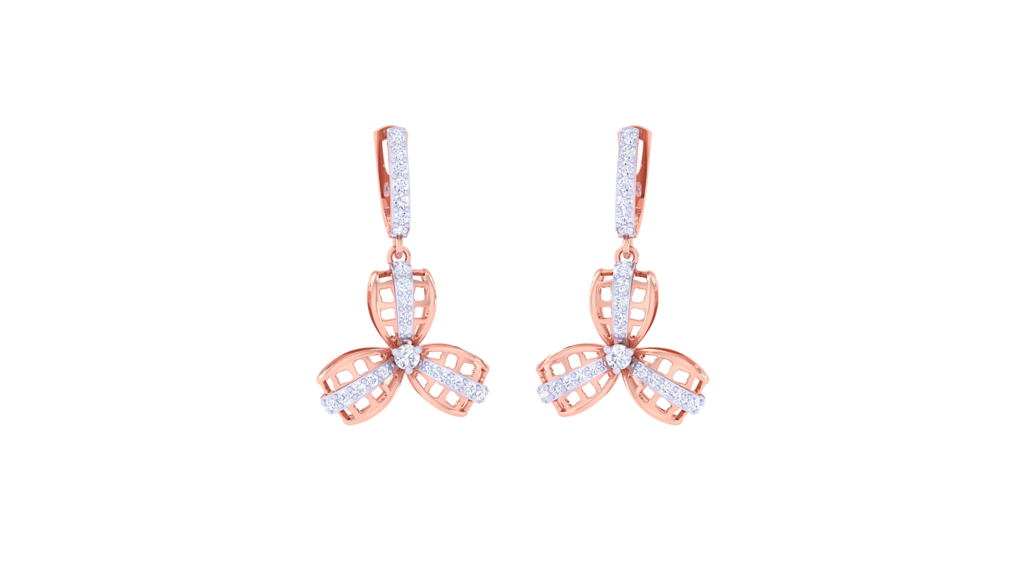 Trio Petal Hoop Earrings In Gold - 0.36 Ct Sparking Diamond