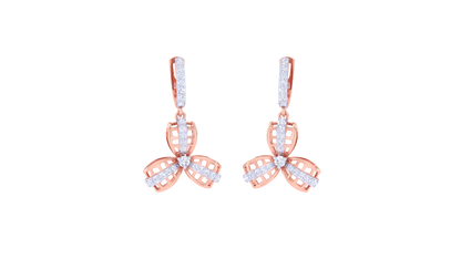 Trio Petal Hoop Earrings In Gold - 0.36 Ct Sparking Diamond