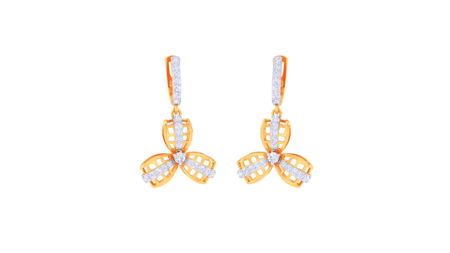 Trio Petal Hoop Earrings In Gold - 0.36 Ct Sparking Diamond