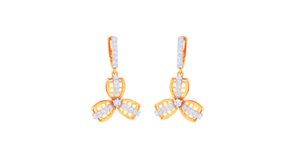 Trio Petal Hoop Earrings In Gold - 0.36 Ct Sparking Diamond