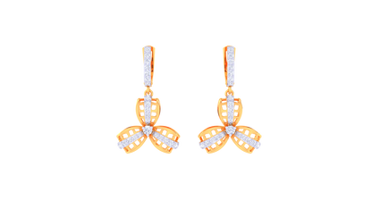 Trio Petal Hoop Earrings In Gold - 0.36 Ct Sparking Diamond