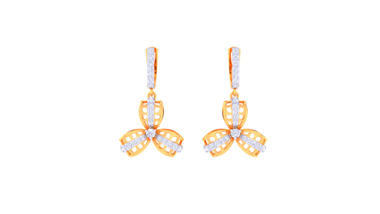 Trio Petal Hoop Earrings In Gold - 0.36 Ct Sparking Diamond