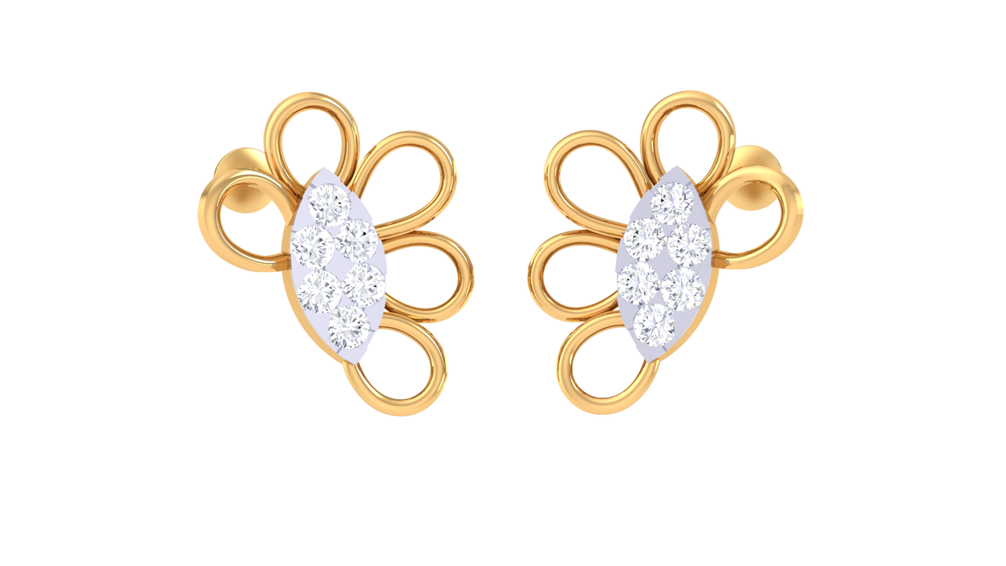 0.48 Ct - Floral Arc Diamond Stud Earrings