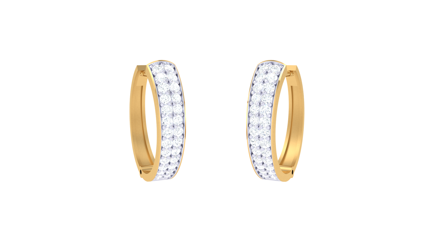 Twin Row Diamond Hoop Earrings In Gold – 0.34 Ct