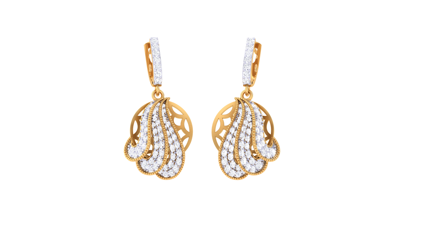 Lattice Cascade Gold Hoop Earrings - 1.25 Ct Diamond Accents