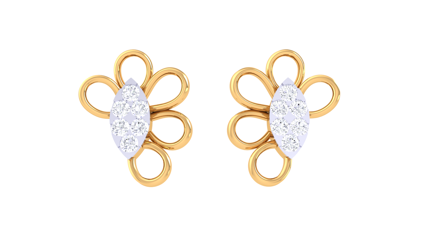 0.48 Ct - Floral Arc Diamond Stud Earrings