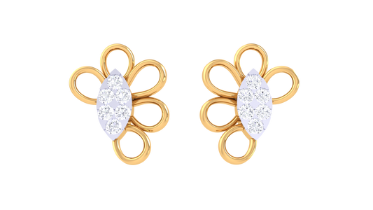 0.48 Ct - Floral Arc Diamond Stud Earrings