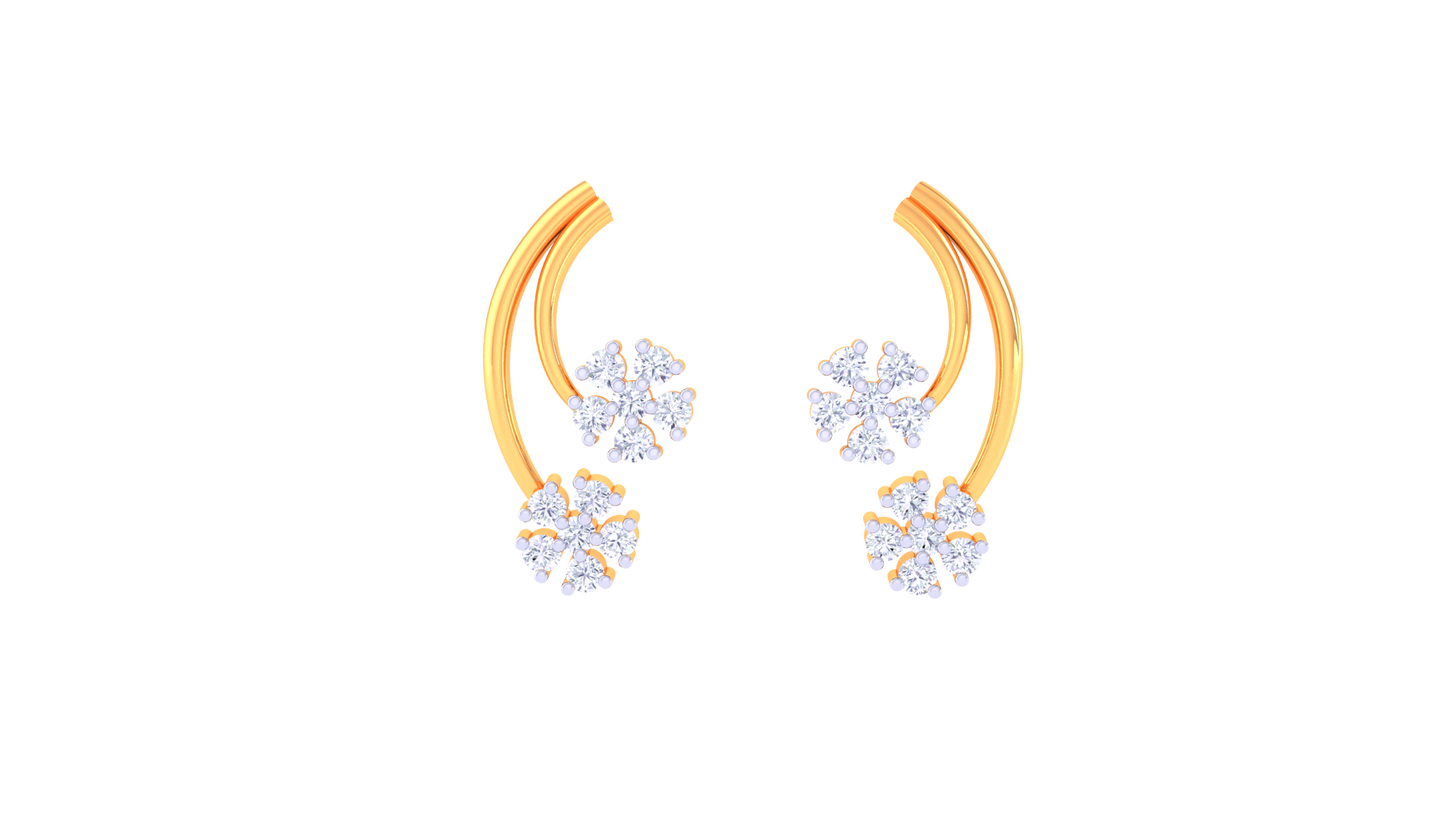 Crescent Bloom Stud Earrings In Gold - 0.20 Ct Dazzling Diamonds