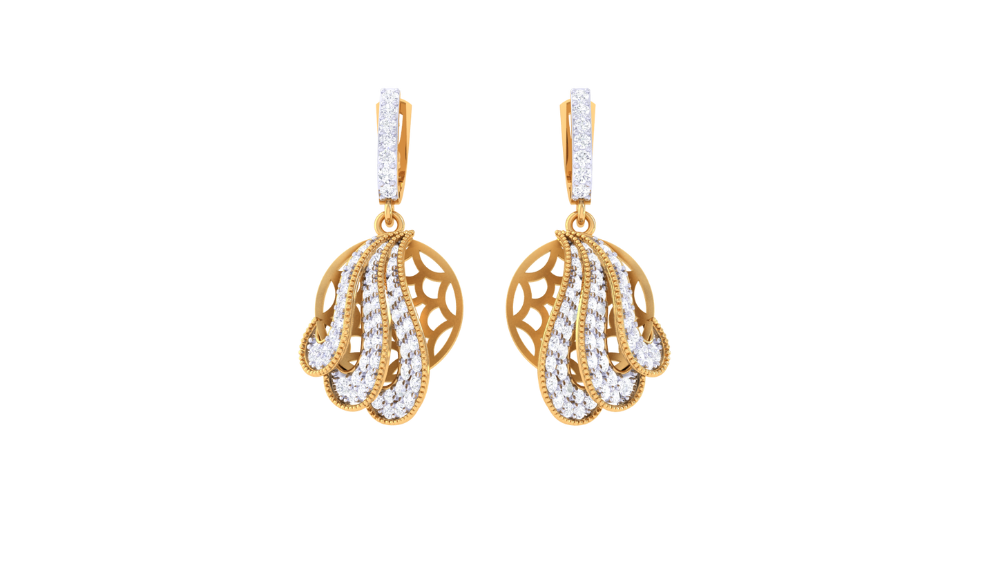 Lattice Cascade Gold Hoop Earrings - 1.25 Ct Diamond Accents