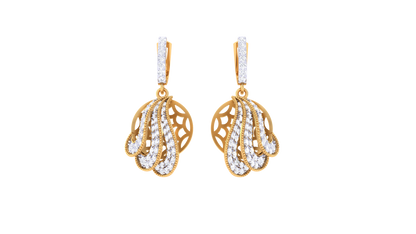 Lattice Cascade Gold Hoop Earrings - 1.25 Ct Diamond Accents