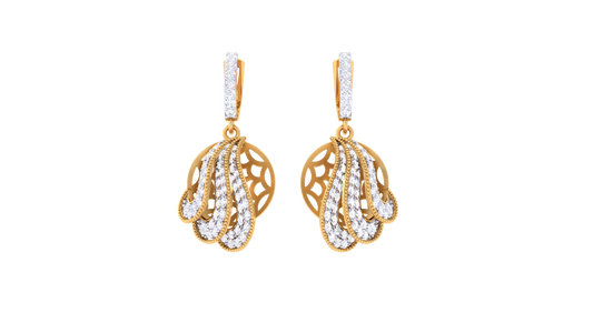 Lattice Cascade Gold Hoop Earrings - 1.25 Ct Diamond Accents