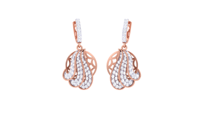 Lattice Cascade Gold Hoop Earrings - 1.25 Ct Diamond Accents