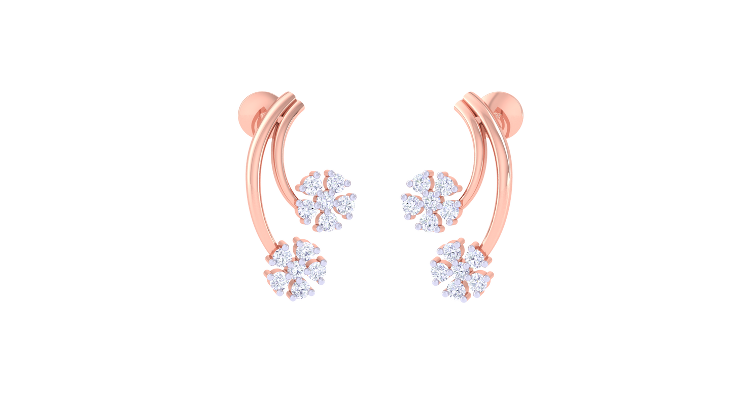 Crescent Bloom Stud Earrings In Gold - 0.20 Ct Dazzling Diamonds