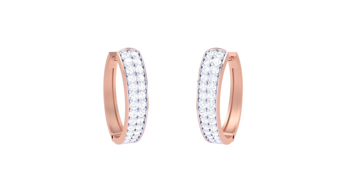 Twin Row Diamond Hoop Earrings In Gold – 0.34 Ct