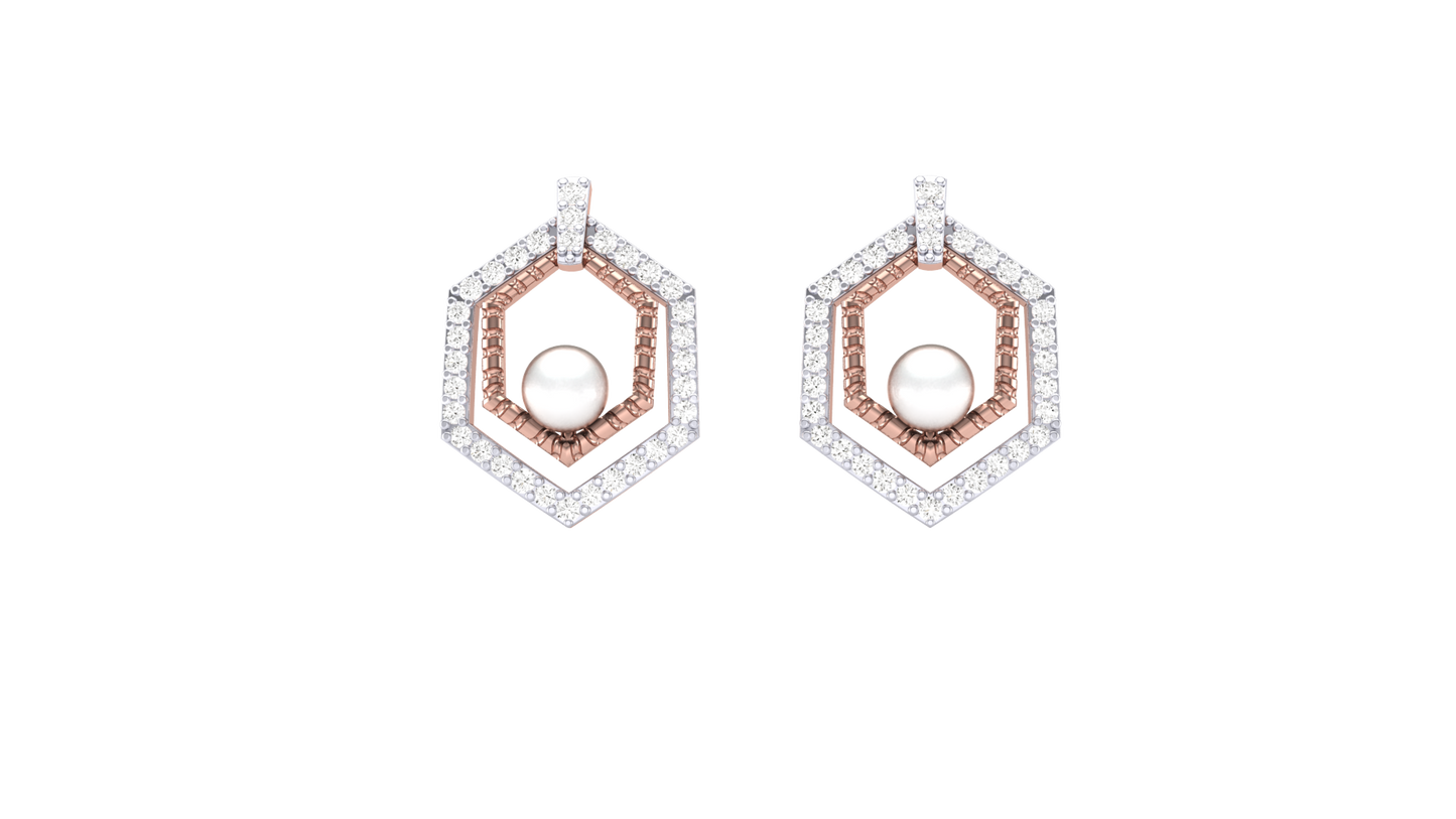 Geometric Link Stud Earrings In Rose Gold - 0.36 Ct Round Diamonds