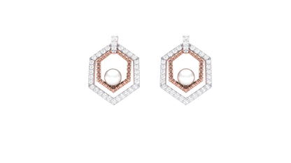 Geometric Link Stud Earrings In Rose Gold - 0.36 Ct Round Diamonds