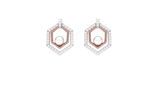 Geometric Link Stud Earrings In Rose Gold - 0.36 Ct Round Diamonds