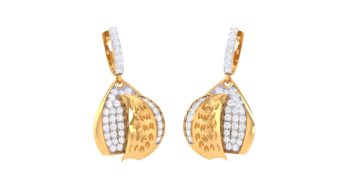 Leaf Embrace Teardrop Hoop Earrings - 0.79 Ct Diamonds