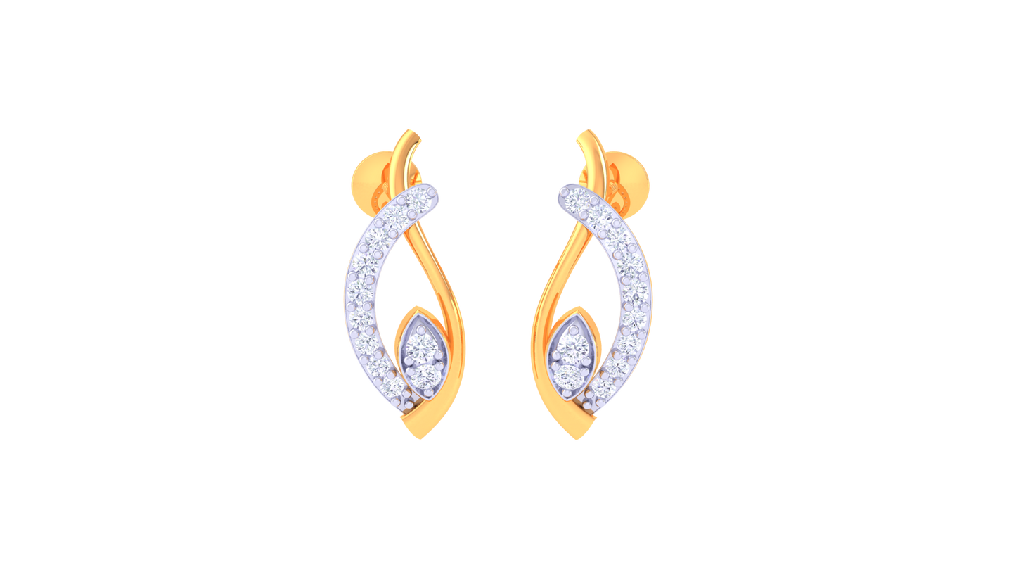Flame Curve Stud Earrings In Gold - 0.18 Ct Brilliant White Diamonds