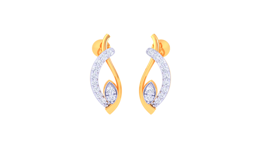 Flame Curve Stud Earrings In Gold - 0.18 Ct Brilliant White Diamonds