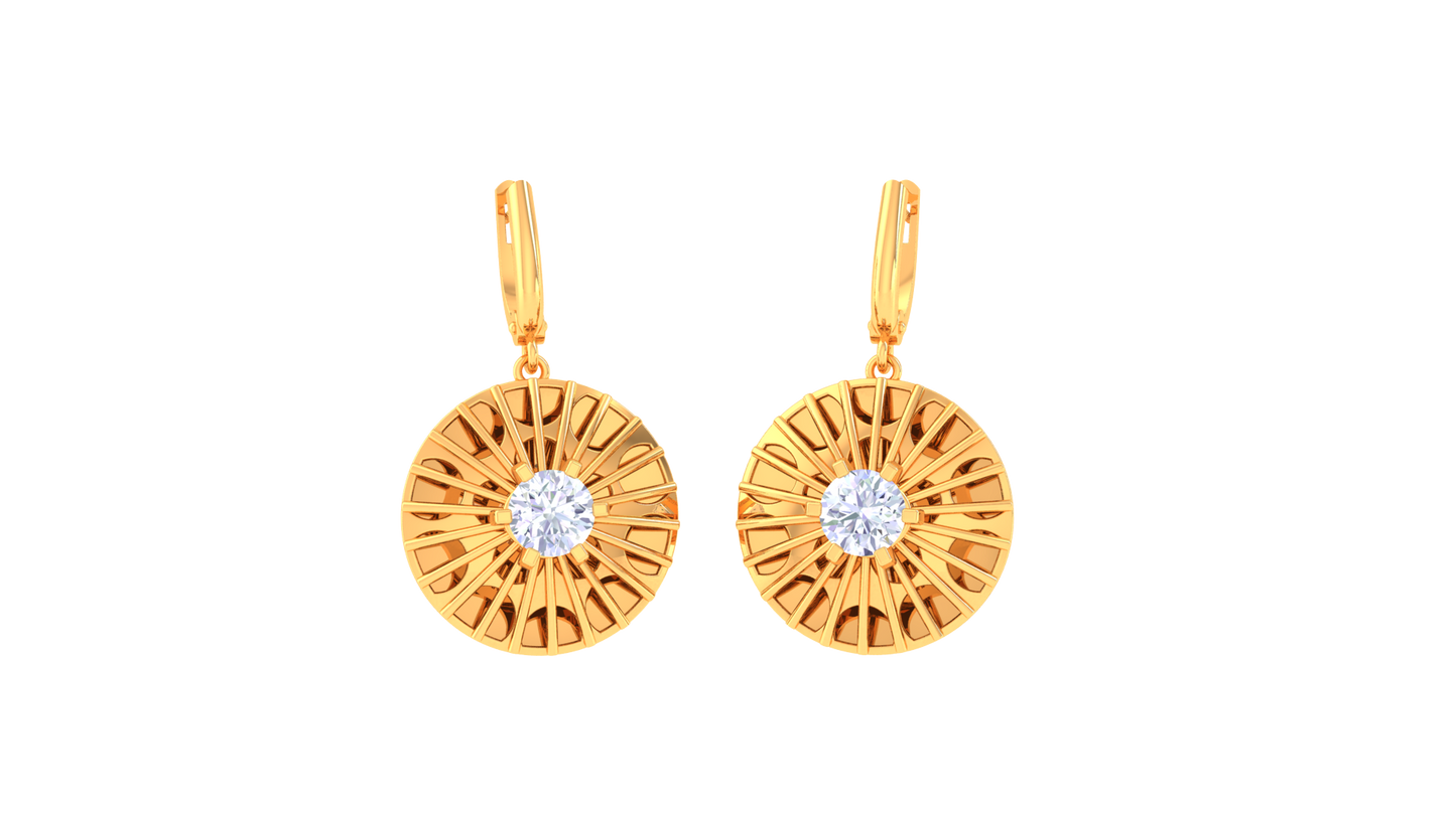 Sunburst Motif Rose Gold Hoop Earrings - 0.64 Ct Brilliant Diamond