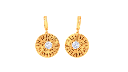 Sunburst Motif Rose Gold Hoop Earrings - 0.64 Ct Brilliant Diamond