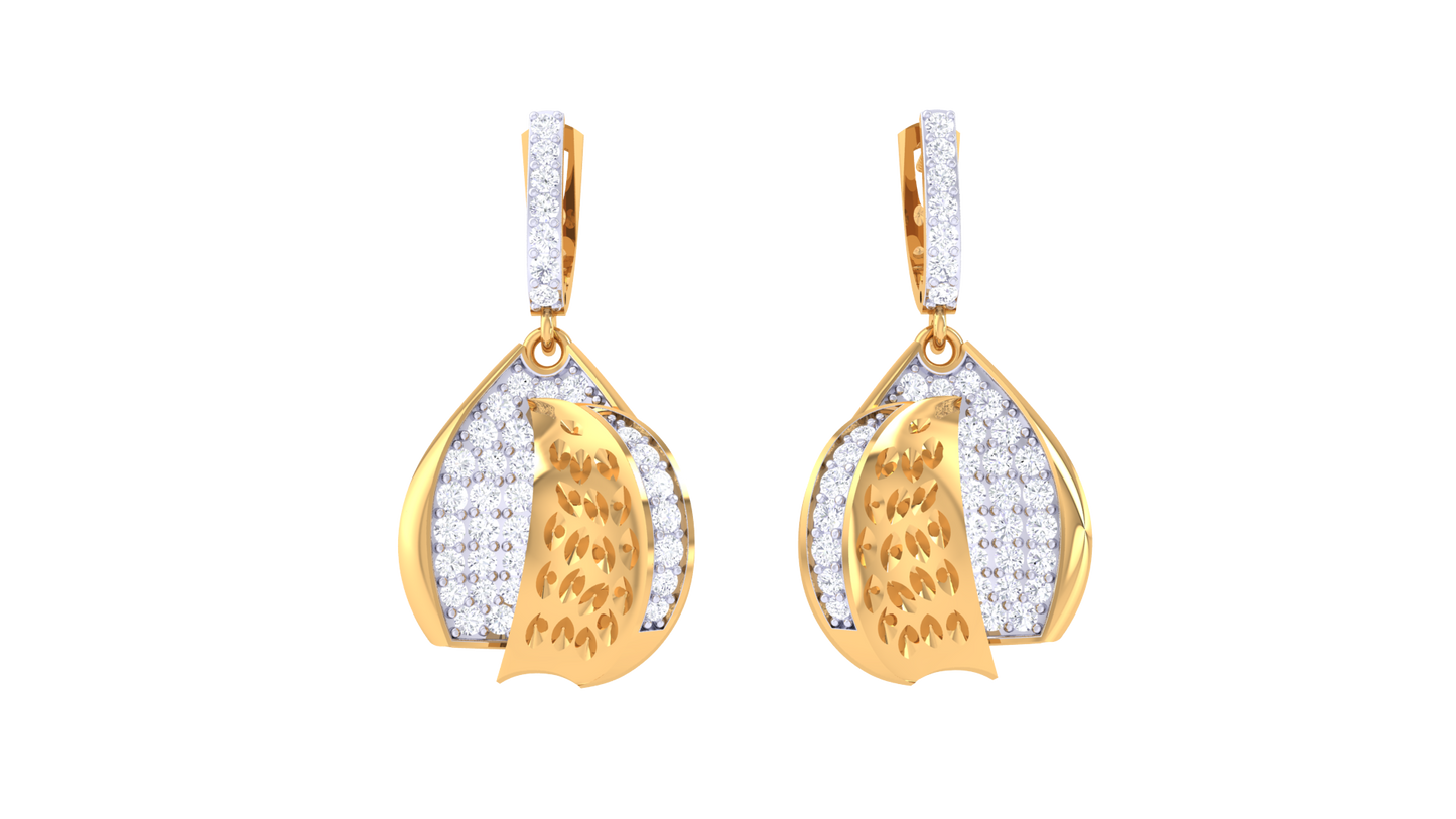 Leaf Embrace Teardrop Hoop Earrings - 0.79 Ct Diamonds