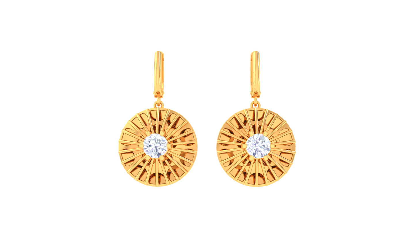 Sunburst Motif Rose Gold Hoop Earrings - 0.64 Ct Brilliant Diamond