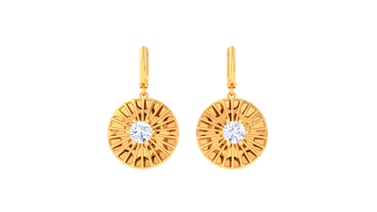 Sunburst Motif Rose Gold Hoop Earrings - 0.64 Ct Brilliant Diamond