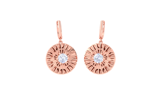 Sunburst Motif Rose Gold Hoop Earrings - 0.64 Ct Brilliant Diamond
