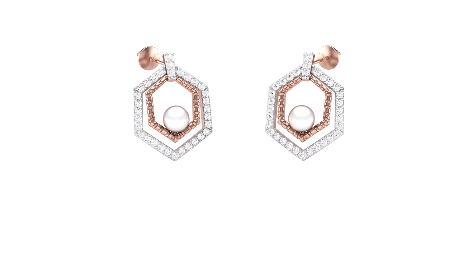 Geometric Link Stud Earrings In Rose Gold - 0.36 Ct Round Diamonds
