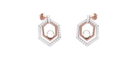Geometric Link Stud Earrings In Rose Gold - 0.36 Ct Round Diamonds