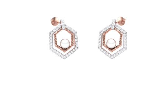 Geometric Link Stud Earrings In Rose Gold - 0.36 Ct Round Diamonds