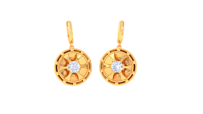 Sunburst Engraved Gold Hoop Earrings - 0.64 Ct Diamond Centers